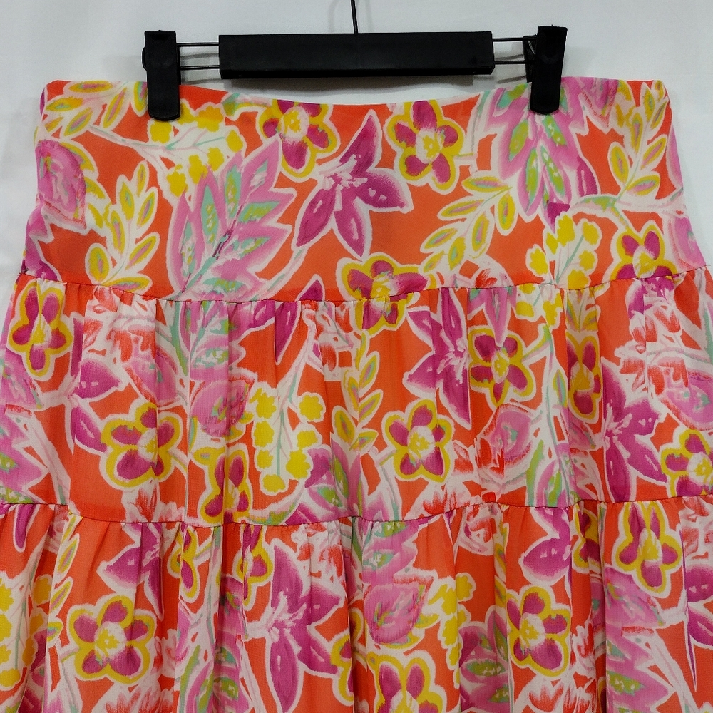 Chaps by Ralph Lauren Floral Skirt Women's PL Coral Cottagecore Peasant Coastal - Picture 7 of 8